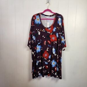 Penningtons In Every Story Purple Floral Stretch Jersey Tunic Top Floral New 5X